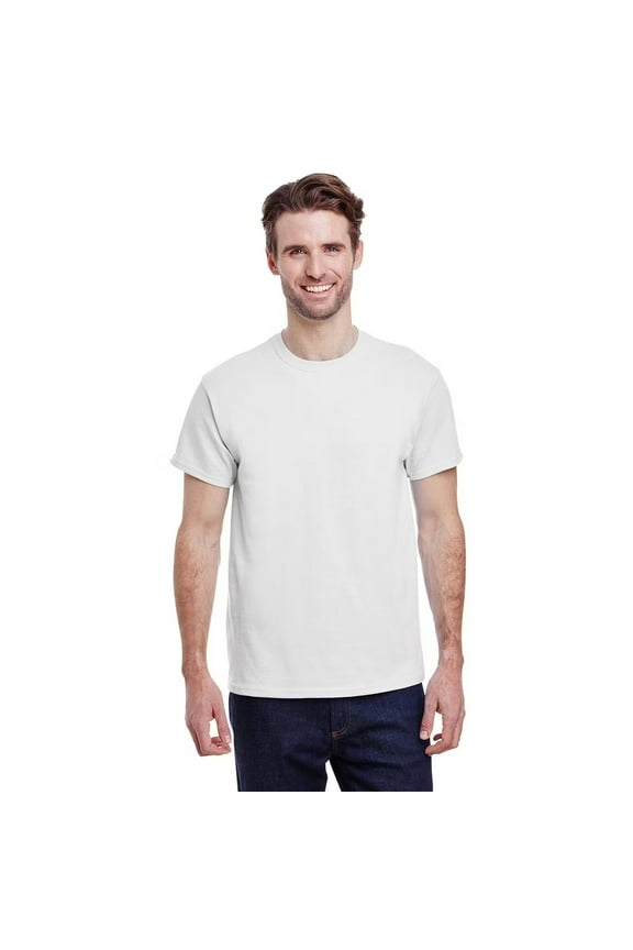 Heavy Cotton Crewneck T-Shirt, Short Sleeve Classic Fit Tee for Men, White, 4XL