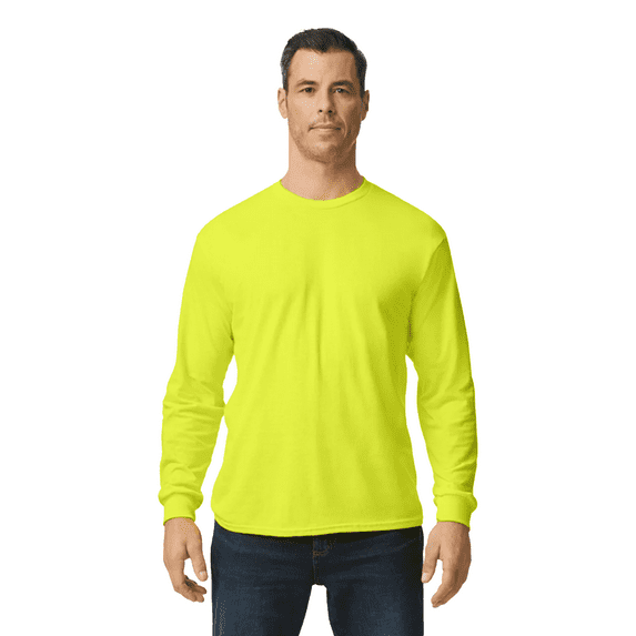 Gildan Heavy Cotton Hi Vis Work Shirt, ANSI High Visibility Long Sleeve T-Shirt, Safety Green, 2XL