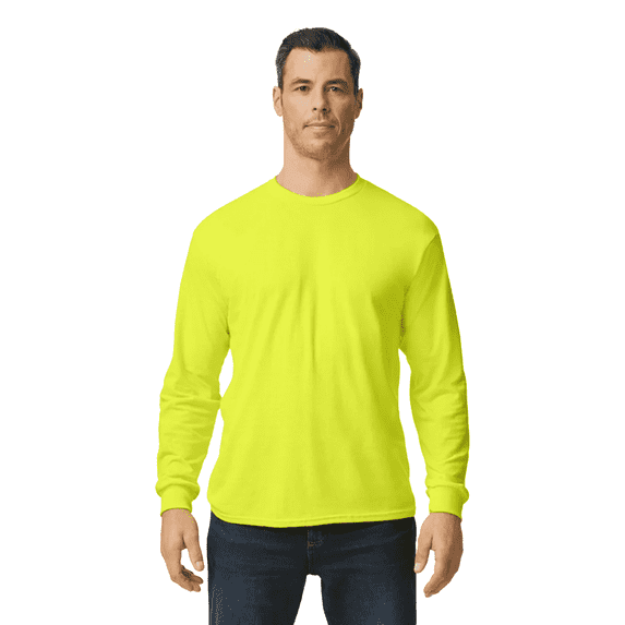 Gildan Heavy Cotton High Visibility Work Shirt, Long Sleeve Workwear, Safety Green, M