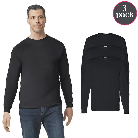 Gildan Heavy Cotton Long Sleeve T-Shirt, Black, 3-Pack, Classic Fit, Pure Cotton, 2XL
