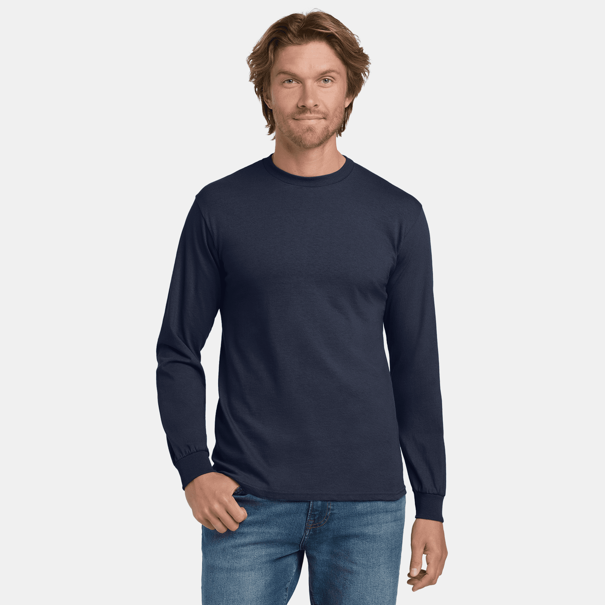 Gildan Men's Heavy Taped Neck Long Sleeve T-Shirt - Medium, Gold - 100% Cotton Jersey