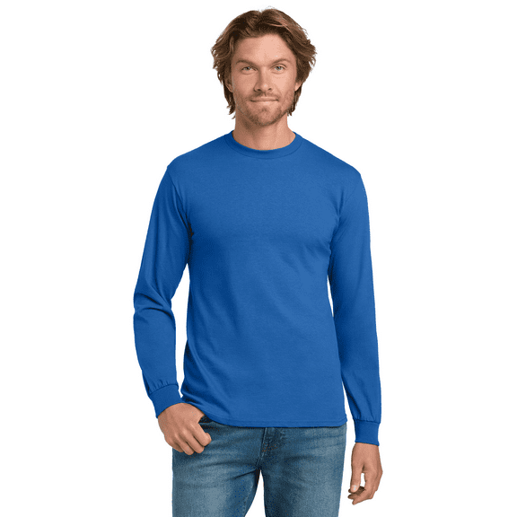 Gildan Heavy Cotton Long Sleeve T-Shirt, Men's Taped neck Classic Fit Royal Tee, 3XL