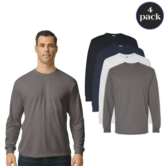 Gildan Heavy Cotton Long Sleeve T-Shirt, Mix Color T-Shirt Pack of 4, M