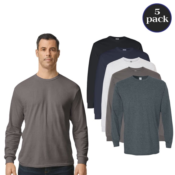 Gildan Heavy Cotton Long Sleeve T-Shirt, Multi-Pack Long Sleeve T-Shirts, Pack of 5, M