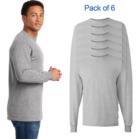 Gildan Heavy Cotton Long Sleeve T-Shirt for Men -GR54 Fitted Long Sleeve Tees, Sport Grey 2XL Pack 6