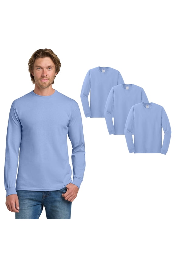 Heavy Cotton Men Long Sleeve T-Shirt, Classic Fit 3 Pack Carolina Blue Tee, 3XL