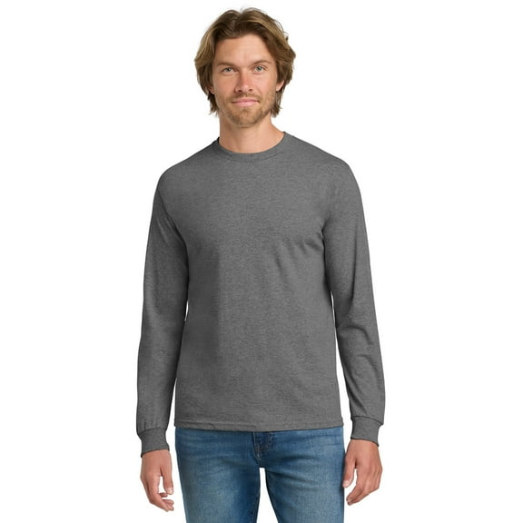 Gildan Heavy Cotton Men Long Sleeve T-Shirt, Comfortable Crewneck Classic Fit, Graphite Heather, M