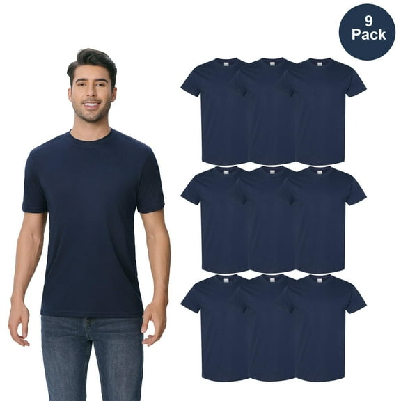 Gildan Heavy Cotton Men T-Shirt, Short Sleeve Crew Neck Classic Fit, Navy, 9 Pack Blank Tee, XL