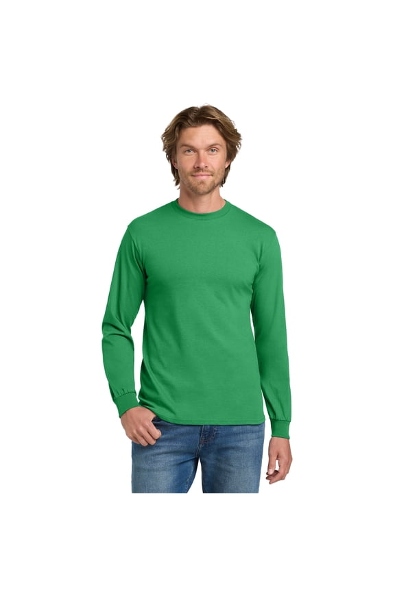 Heavy Cotton Men's Long Sleeve T-Shirt, Comfortable, Crewneck Classic Fit, Irish Green, M