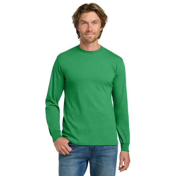 Gildan Heavy Cotton Men's Long Sleeve T-Shirt, Comfortable, Crewneck Classic Fit, Irish Green, XL