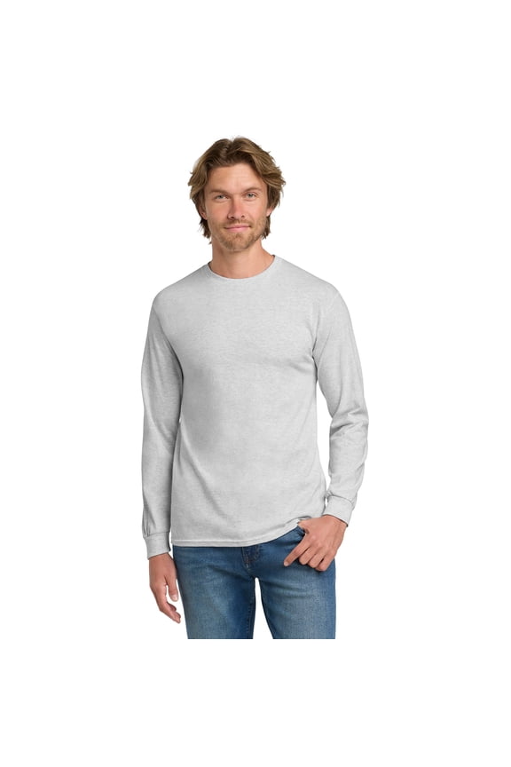 Heavy Cotton Men's Long Sleeve T-Shirt, Comfortable, Crewneck Classic Fit Tee, Ash, M