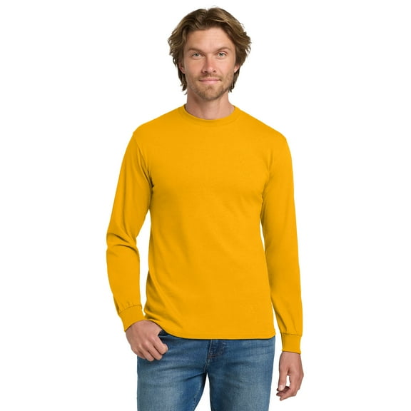 Gildan Heavy Cotton Men's Long Sleeve T-Shirt, Comfortable, Crewneck Classic Fit Tee, Gold, L