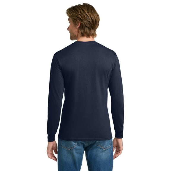 Gildan Heavy Cotton Men's Long Sleeve T-Shirt, Comfortable, Crewneck Classic Fit Tee, Navy, L