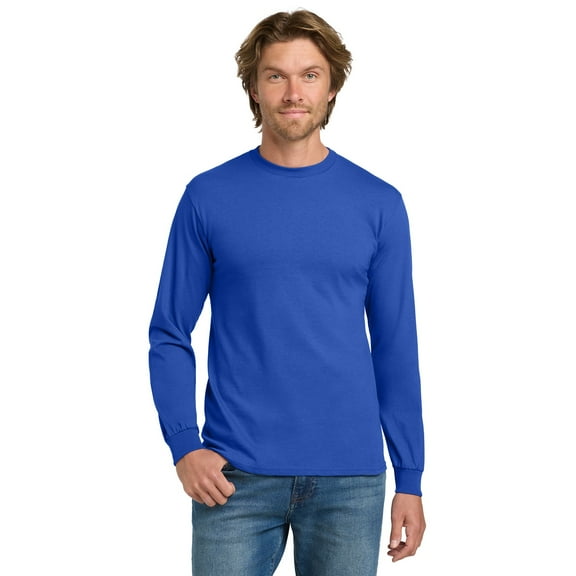 Gildan Heavy Cotton Men's Long Sleeve T-Shirt, Comfortable, Crewneck Classic Fit Tee, Royal, L
