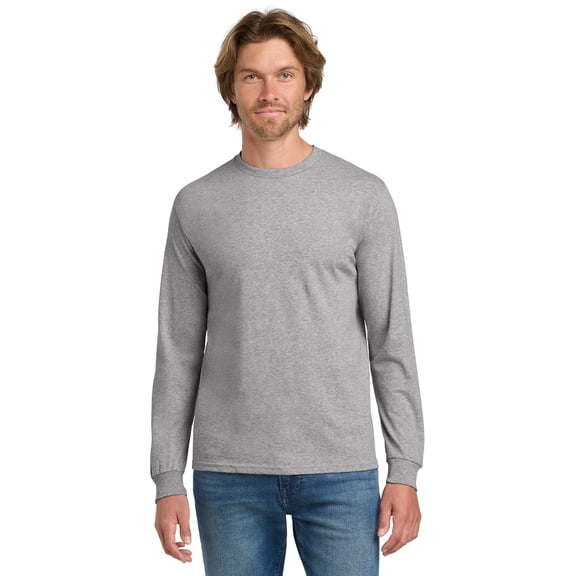 Gildan Heavy Cotton Men's Long Sleeve T-Shirt, Comfortable Crewneck Classic Fit Tee, Sport Grey, L