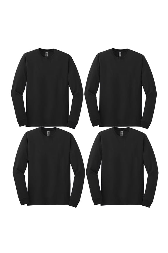Heavy Cotton Men’s Long Sleeve Tee, Comfortable, Crewneck Blank T-Shirt, Black 4-Pack, XL