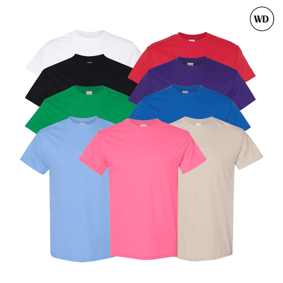 Gildan Heavy Cotton Men's T-Shirt, Solid Pattern Arts and Crafts Crewneck Lightweight Tee, Multicolor, 9 Pack, S