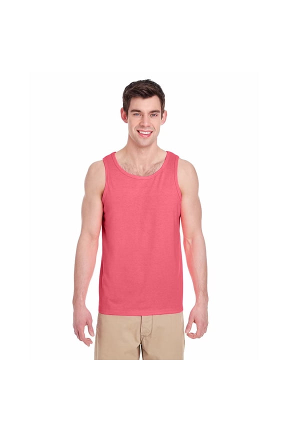 Heavy Cotton Men's Tank Top, Comfortable Sleeveless Undershirt, Classic Fit, Safety Pink, Size-L