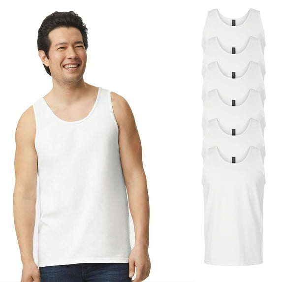 Gildan Heavy Cotton Men's Tank Top, Sleeveless Classic Comfort Undershirt, White, XL, Pack of 6