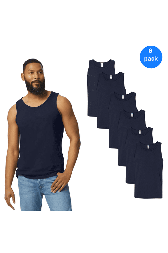 Heavy Cotton Muscle Tank Top for Men’s, Workout Casual Gym Sleeveless Shirt, Navy, 6 Pack, 3XL