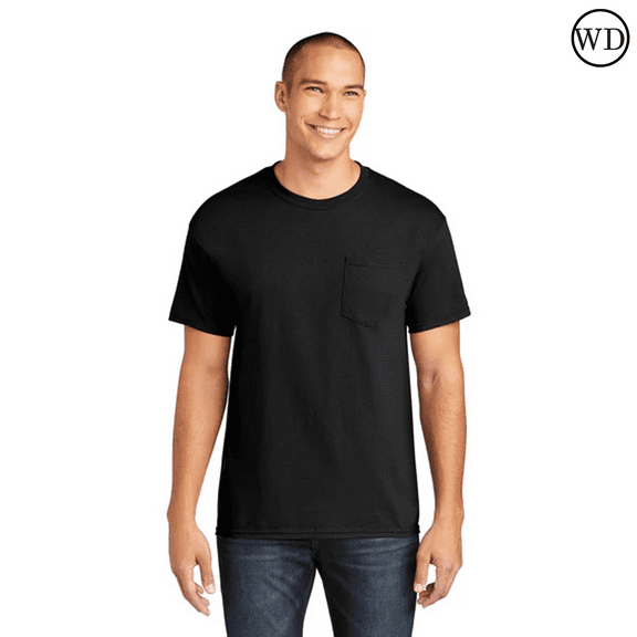 Gildan Heavy Cotton Pocket T-Shirt, Crewneck Short Sleeve Tee for Men, Workwear Shirts (Black, L)