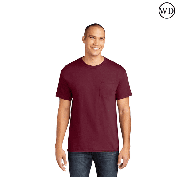 Gildan Heavy Cotton Pocket T-Shirt, Crewneck Short Sleeve Tee for Men, Workwear Shirts (Maroon, M)