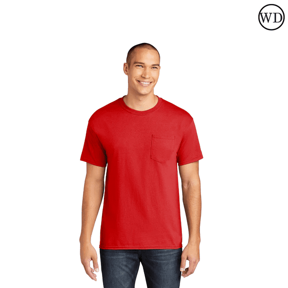 Gildan Heavy Cotton Pocket T-Shirt, Crewneck Short Sleeve Tee for Men, Workwear Shirts (Red, XL)