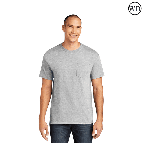 Gildan Heavy Cotton Pocket T-Shirt, Crewneck Short Sleeve Tee for Men, Workwear Shirts (Sport Grey, L)