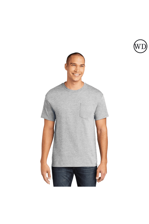 Heavy Cotton Pocket T-Shirt, Crewneck Short Sleeve Tee for Men, Workwear Shirts (Sport Grey, XL)