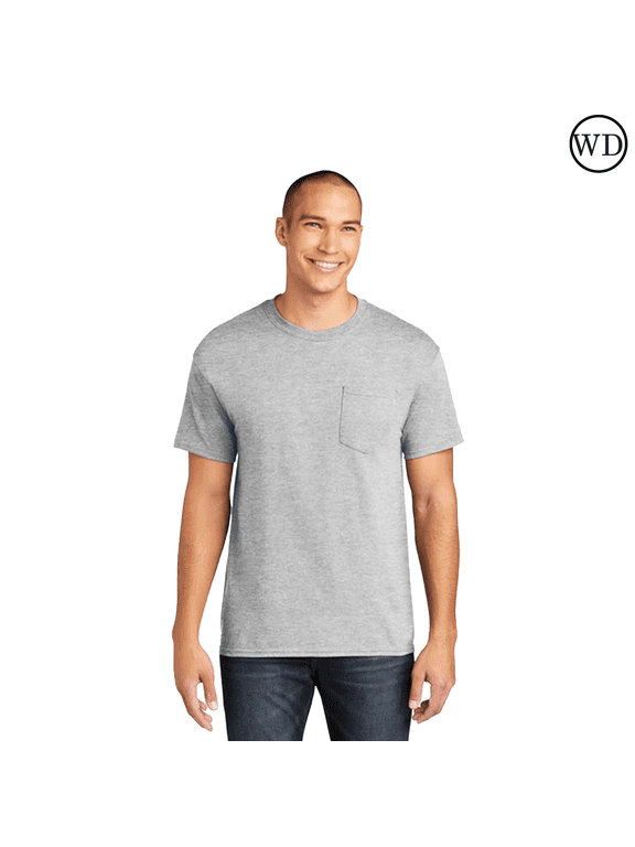Heavy Cotton Pocket T-Shirt, Crewneck Short Sleeve Tee for Men, Workwear Shirts (Sport Grey, XL)