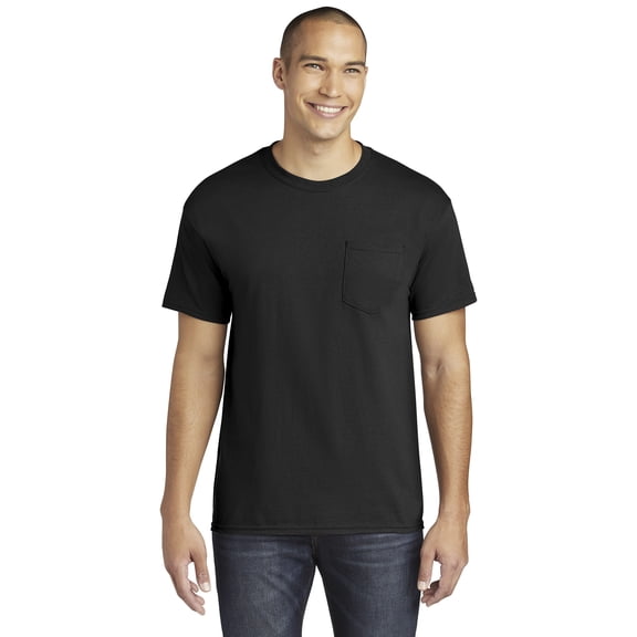 Gildan Heavy Cotton Pocket T-Shirt -GR53, Men's Classic Short Sleeve Crew T-Shirt (Black, 2XL)