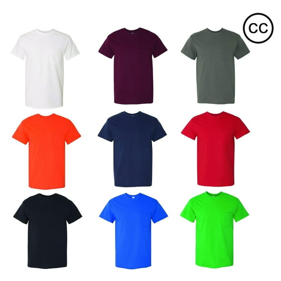 Gildan- Heavy Cotton Pocket T-Shirt for Men | 5.3 oz, Rib Collar, Men’s Short Sleeve T-Shirt, Assorted Tee | Mixed Color Bulk- 9 Pack Tees, Size- Medium