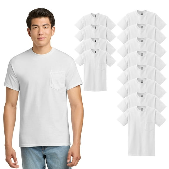 Gildan Heavy Cotton Pocket T-Shirt for Men, Men's Pocketed Shirt, White, 2XL