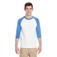 thumbnail image 1 of Gildan - Heavy Cotton Raglan Three-Quarter Sleeve T-Shirt - 5700, S, WHT/ CAROLNA BLU, 1 of 4