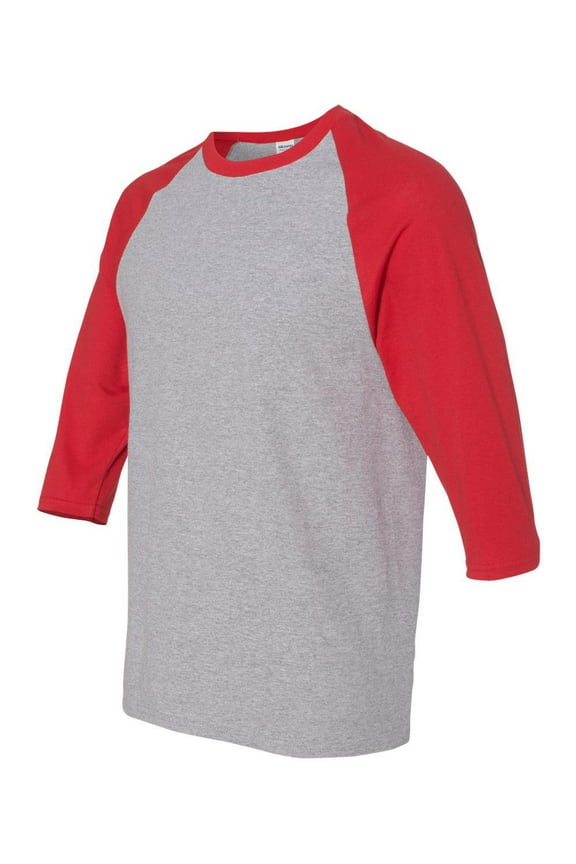 - Heavy Cotton Raglan Three-Quarter Sleeve T-Shirt - 5700 - Sport Grey/ Red
