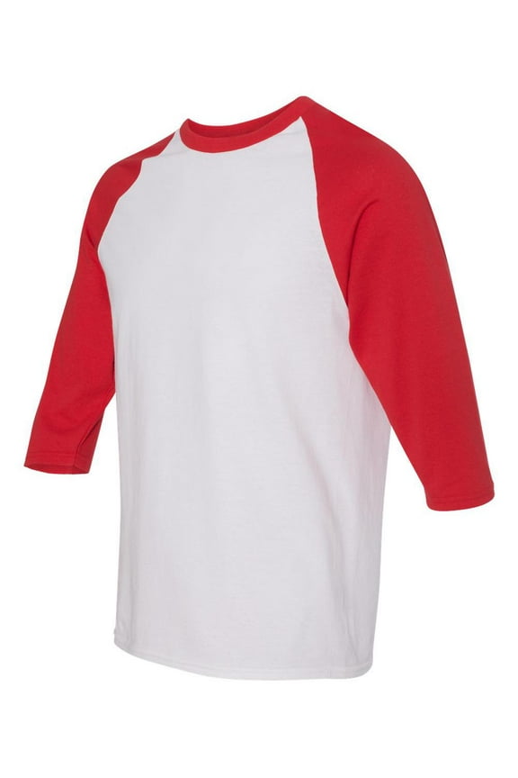 - Heavy Cotton Raglan Three-Quarter Sleeve T-Shirt - 5700 - White/ Red