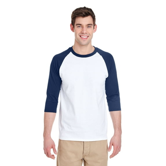 Gildan - Heavy Cotton Raglan Three-Quarter Sleeve T-Shirt - 5700, XS, White/ Navy