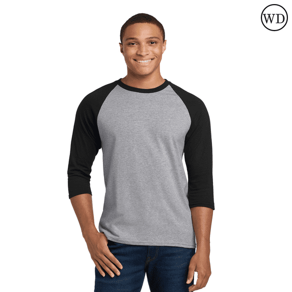 Gildan Heavy Cotton Raglan Three-Quarter Sleeve T-Shirt Unisex Classic fit Tee, Men's Raglan T-Shirt, Sport Grey/ Black M