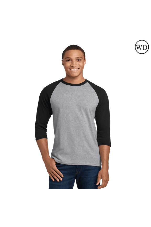 Heavy Cotton Raglan Three-Quarter Sleeve T-Shirt Unisex Classic fit Tee, Men's Raglan T-Shirt, Sport Grey/ Black S