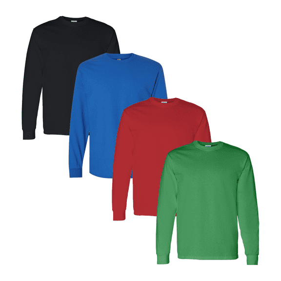 Gildan Heavy Cotton Rib Collar T-Shirt for Men, Long Sleeve Classic Fit Assorted Tee, 4 Pack, XL