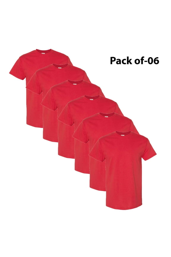 - Heavy Cotton Short Sleeve T-Shirt | 100% cotton Tees, Taped neck T-Shirts, 5.3 Oz, Color - Red, pack of 6 Tee, | Size- S