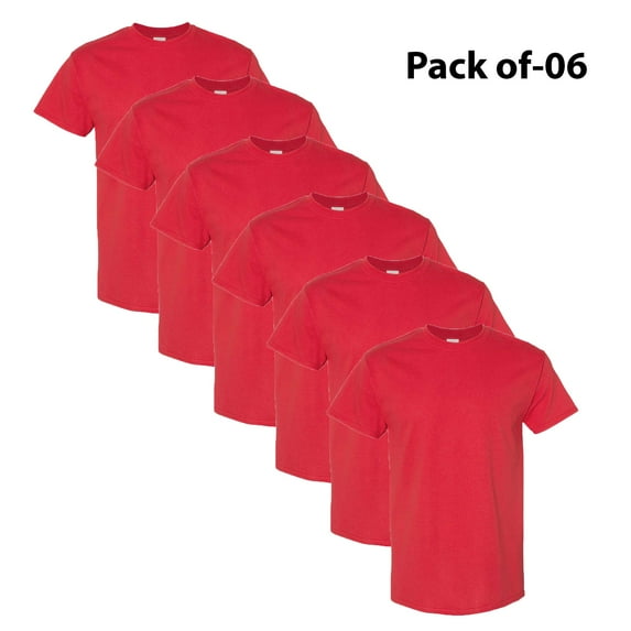 Gildan - Heavy Cotton Short Sleeve T-Shirt | 5.3 Oz, 100% cotton Tees, Taped neck T-Shirts, pack of 6 Tee | Color - Red, Size- S