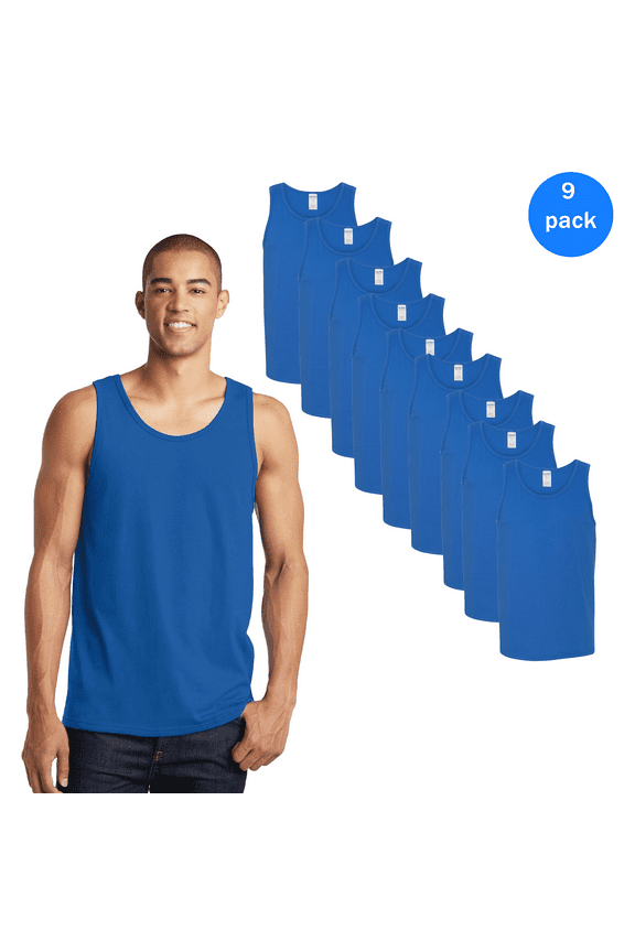 Heavy Cotton Sleeveless Muscle Tank Top for Men’s Workout Casual Gym Shirt, Royel, 9 Pack, L