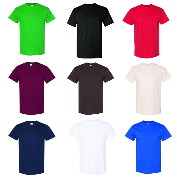 Gildan - Heavy Cotton T-Shirt|100% Cotton|5.3 oz|Classic Width|Rib Collar|Taped Neck And Shoulders |Mix Color-9 Pack|Size Medium