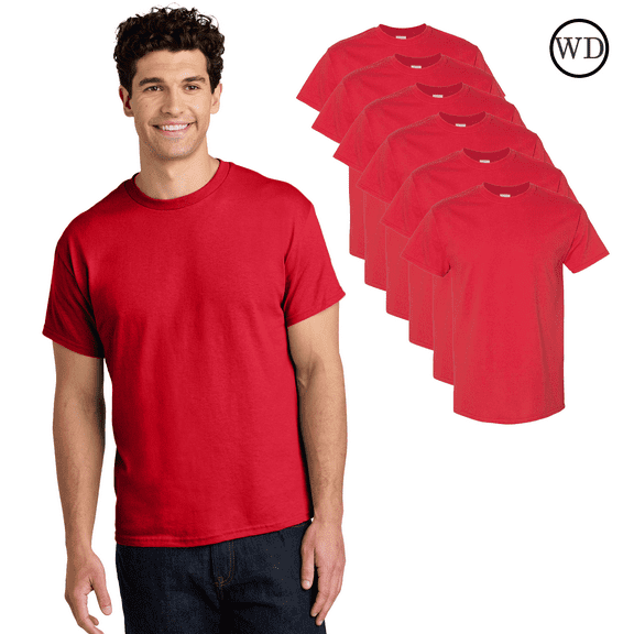 Gildan Heavy Cotton T-Shirt 5000, Short Sleeve Tee For, 100% U.S. Cotton, Bulk Tee, Red, Pack of 6, L