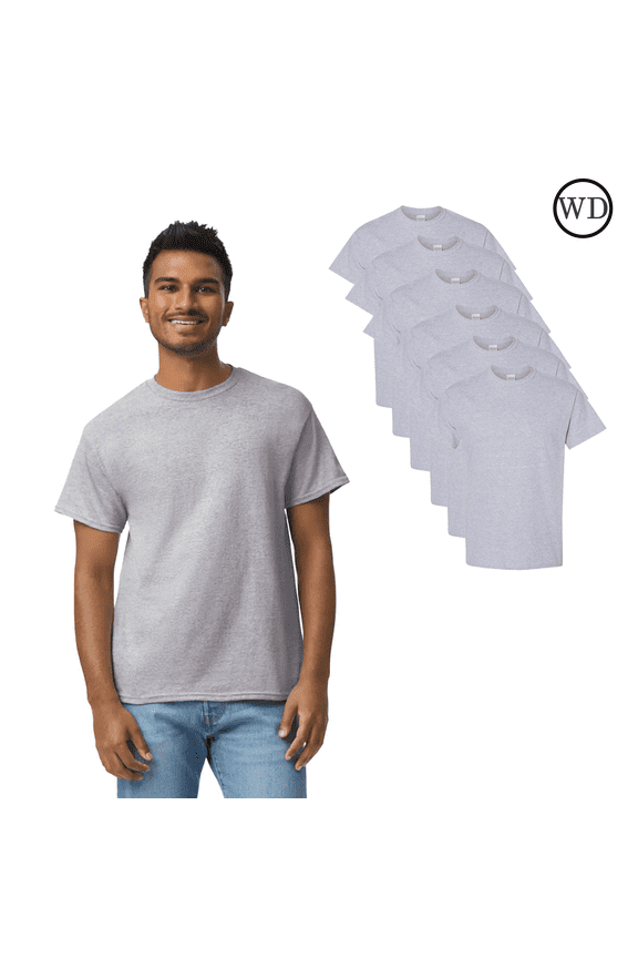 Heavy Cotton T-Shirt 5000, Short Sleeve Tee For Men, 100% Cotton, Bulk Tee, Sports Gray, Pack of 6, XL