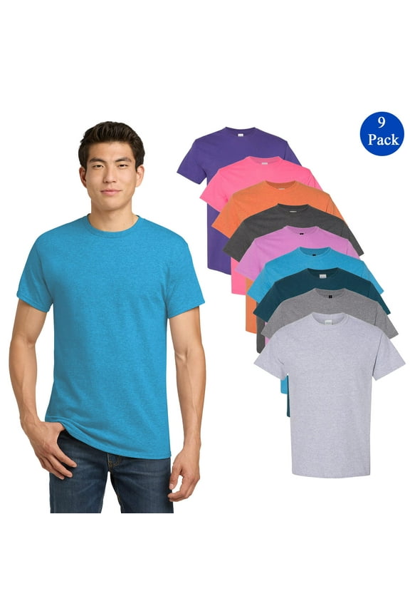Heavy Cotton T-Shirt, Bulk Shirts Men, 50/50 Cotton/polyester, Mix Color, Pack 9, M