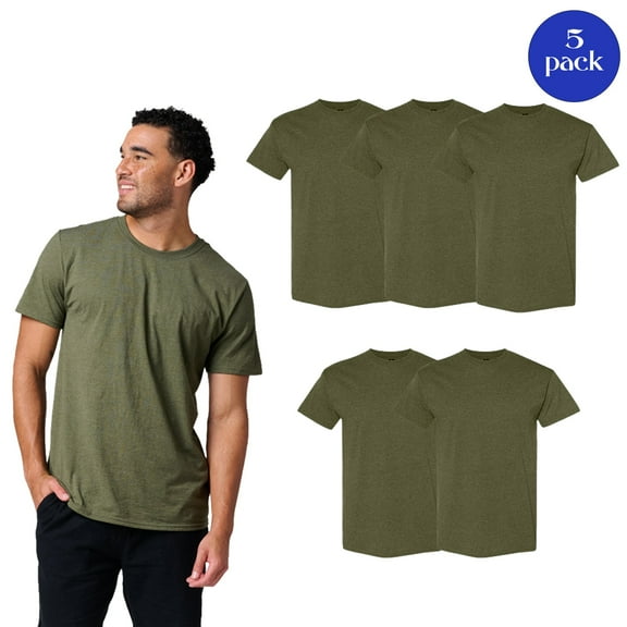 Gildan Heavy Cotton T-Shirt, Crew Neck T-Shirt for Men, Military Green, Pack of 5, S