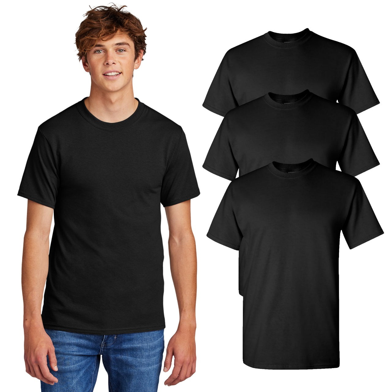 GILDAN Crew Neck T Shirt for Men Black Bulk Pack of 3 Short Sleeve Tee 100 Cotton 5.3 oz. M Size t shirts Walmart