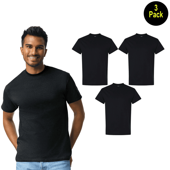 Gildan Heavy Cotton T-Shirt Men, Short Sleeve Crew Neck Classic Fit Blank Tee, Black, S, 3 Pack